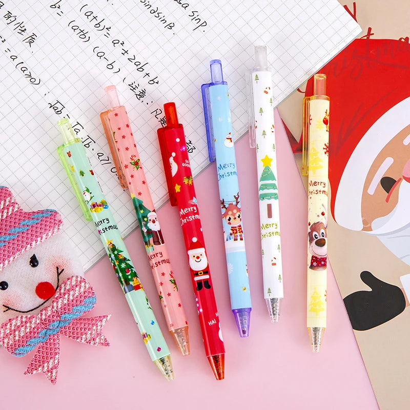 1/6 Christmas Cartoon Gel Pen 0.5mm Black Ink Retractable Pen for Writing Signature Pens School Office Products Kids Gifts