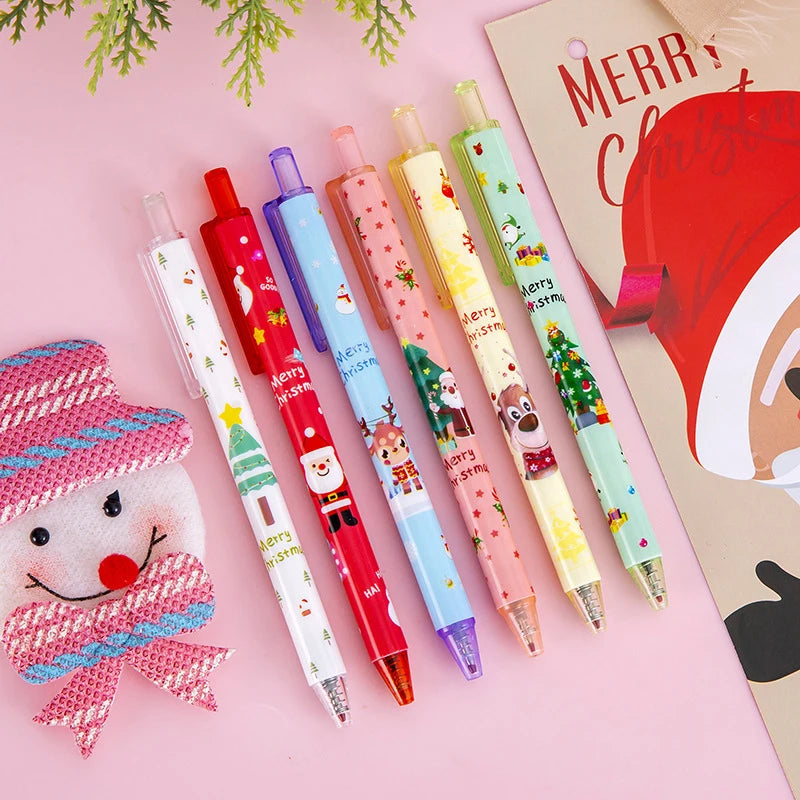 1/6 Christmas Cartoon Gel Pen 0.5mm Black Ink Retractable Pen for Writing Signature Pens School Office Products Kids Gifts