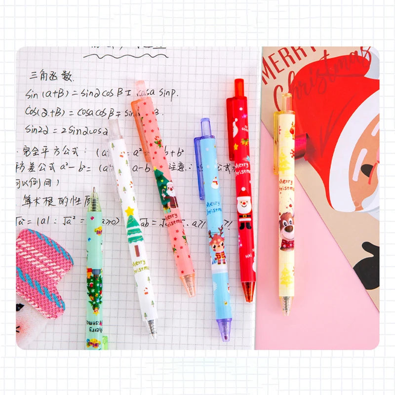 1/6 Christmas Cartoon Gel Pen 0.5mm Black Ink Retractable Pen for Writing Signature Pens School Office Products Kids Gifts