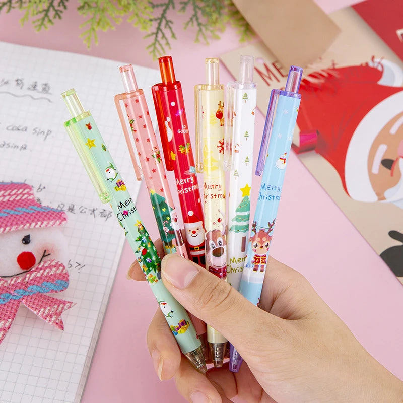 1/6 Christmas Cartoon Gel Pen 0.5mm Black Ink Retractable Pen for Writing Signature Pens School Office Products Kids Gifts